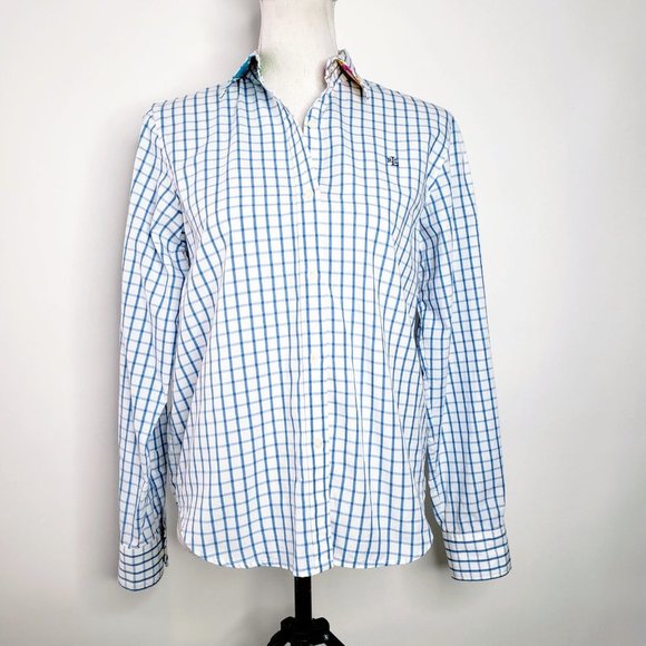 Lauren Ralph Lauren Paisley Collar Check Button Down Shirt S - Picture 1 of 10